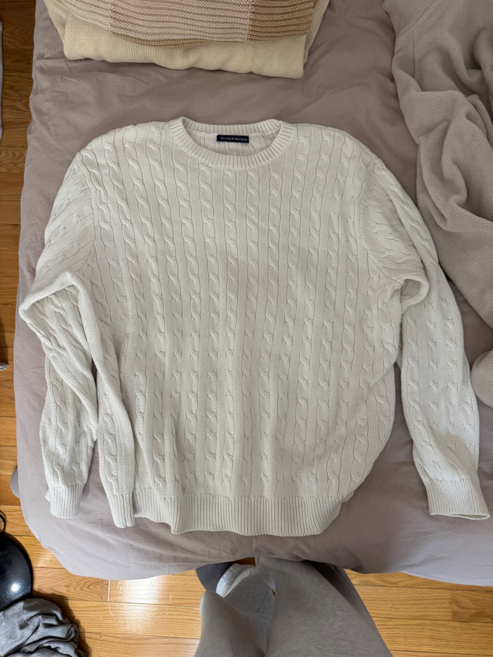Brandy Melville Classic Cable Knit Crewneck Sweater - Cream